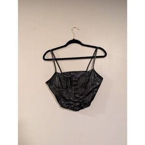 Women's Hey Samy‎ Black Faux Leather Corset Crop Top L